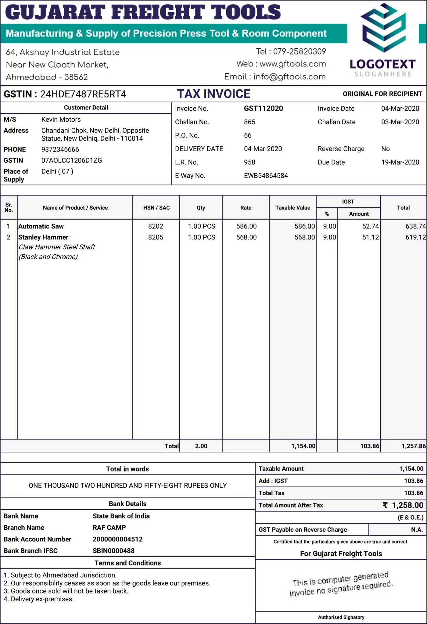 Professional tax invoice output.