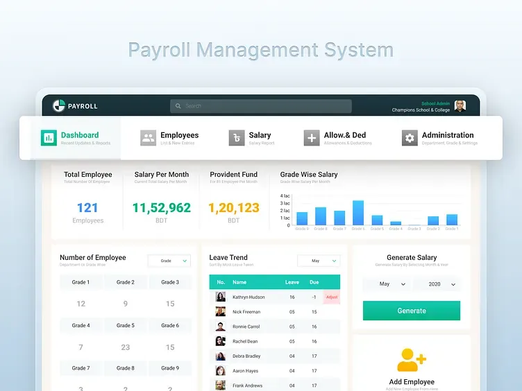 Salary calculation and processing view.